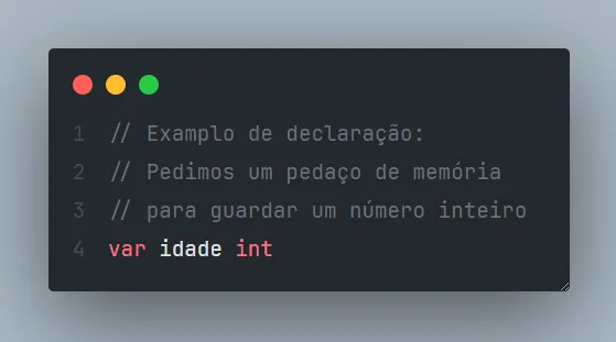 Exemplo de declaração em Golang